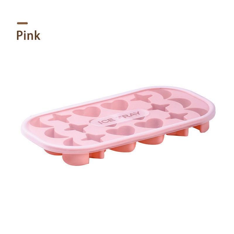 1pc 18 Holes Silicone Ice Tray With Cover; 18 Grids Flexible Ice Tray With Moon; Star And Heart-shaped Mold For DIY Handmade Ice Cube; Pink; Yellow; Green; Blue Silicone FLexible Ice Tray