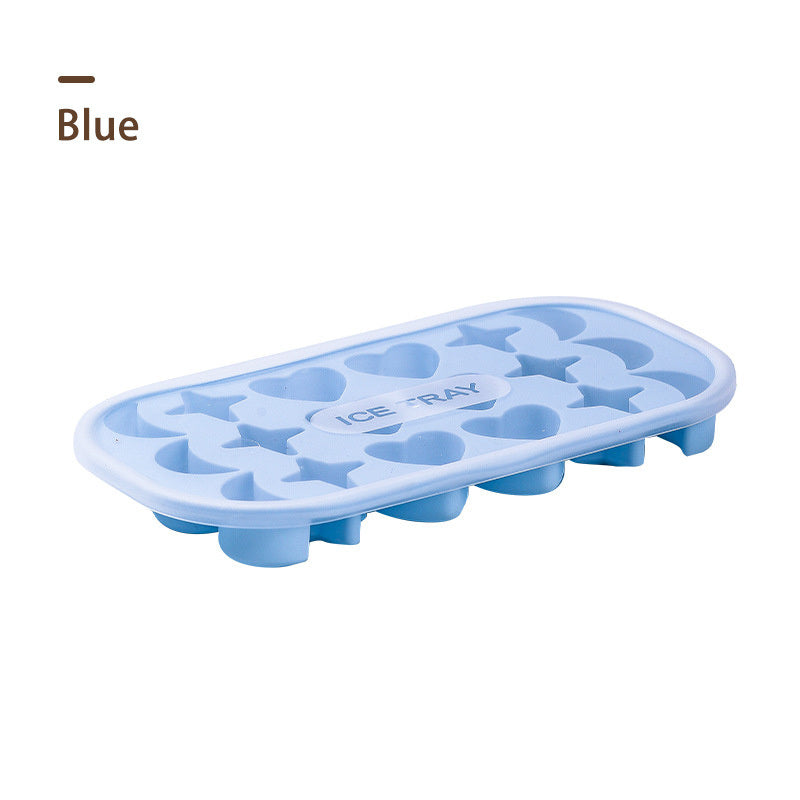 1pc 18 Holes Silicone Ice Tray With Cover; 18 Grids Flexible Ice Tray With Moon; Star And Heart-shaped Mold For DIY Handmade Ice Cube; Pink; Yellow; Green; Blue Silicone FLexible Ice Tray