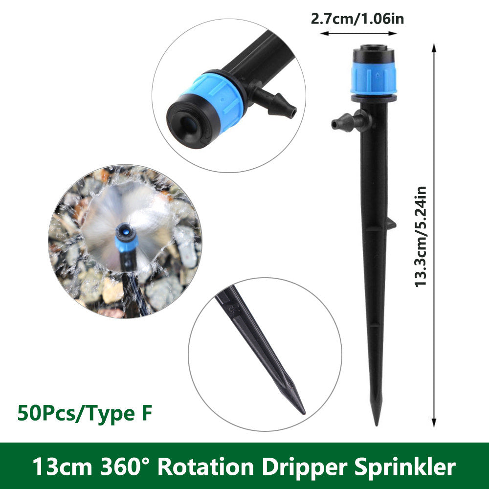 1 Pack 30-200 Drip Irrigation System Automatic Drip Sprinkler Connected 4/7 " Watering Garden Hose With Long-pole 8 Holes And 360° Rotating Drip Irrigation Watering Kit; 5.24 X 1.06 X 0.63 In