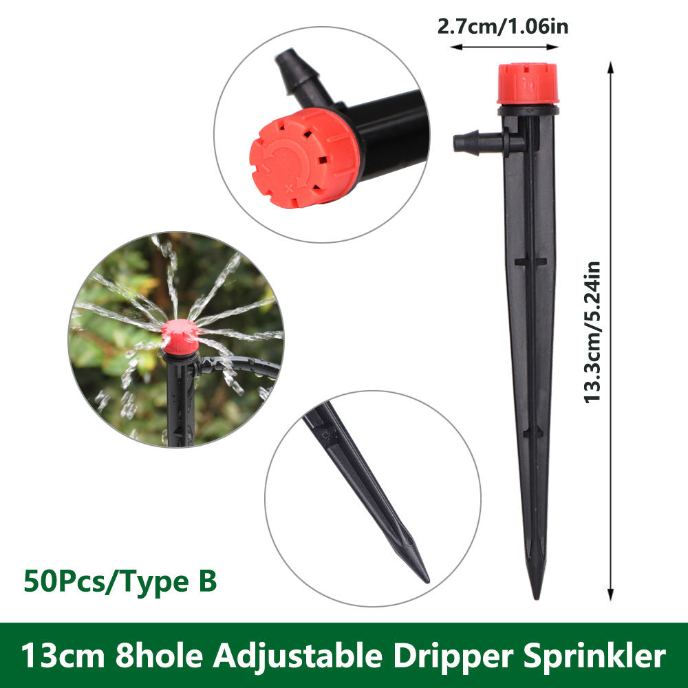 1 Pack 30-200 Drip Irrigation System Automatic Drip Sprinkler Connected 4/7 " Watering Garden Hose With Long-pole 8 Holes And 360° Rotating Drip Irrigation Watering Kit; 5.24 X 1.06 X 0.63 In