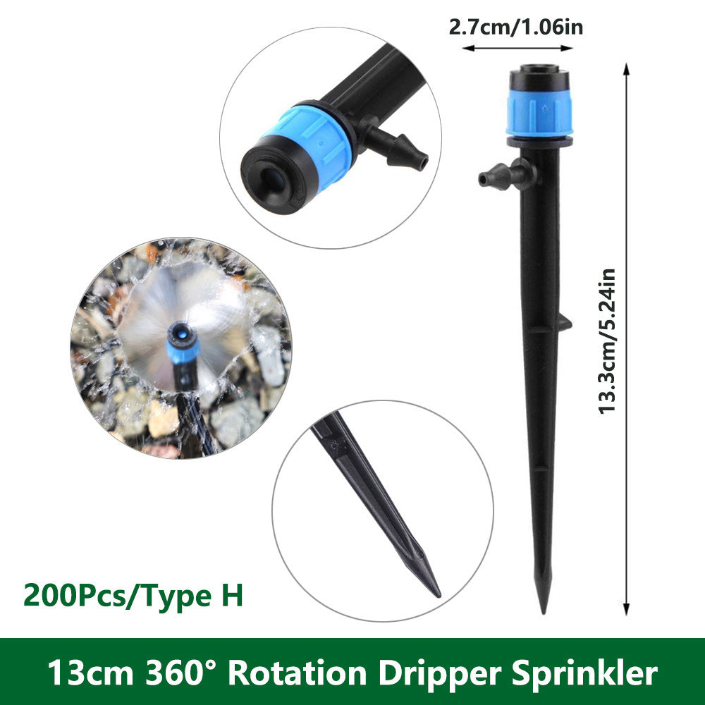1 Pack 30-200 Drip Irrigation System Automatic Drip Sprinkler Connected 4/7 " Watering Garden Hose With Long-pole 8 Holes And 360° Rotating Drip Irrigation Watering Kit; 5.24 X 1.06 X 0.63 In