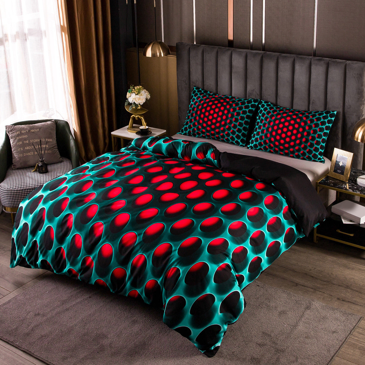 3pcs Y2K Stereoscopic Dense Holes Pattern Bedding Set; Colorful Duvet Cover Set (Without Quilt)