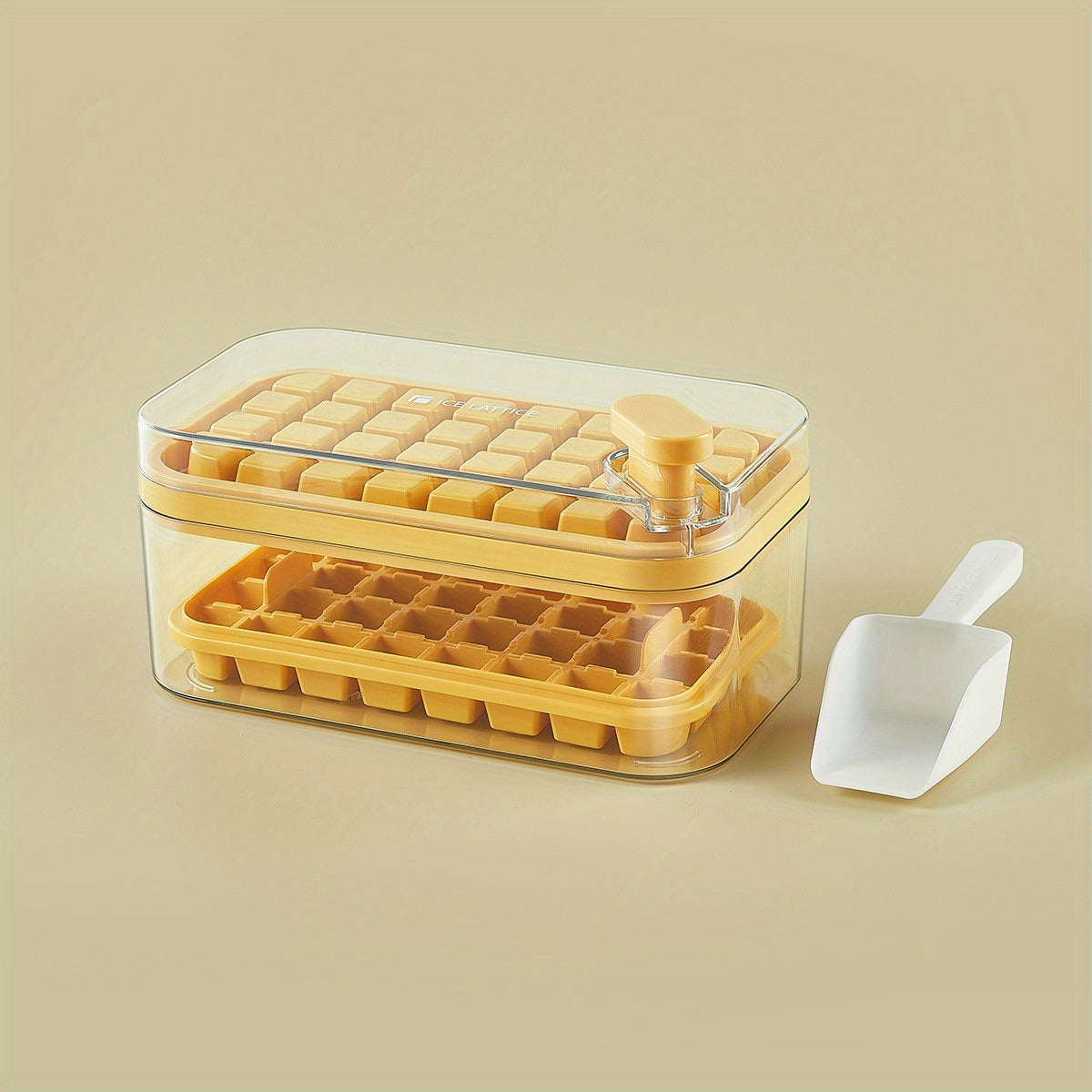 1pc Large Size 32/64 Slots Ice Mold Ice Tray Tray With Lid Ice Delivery Shovel; Creative 2-in-1 Ice Tray Mold And Storage Box One-click For Ice Extraction