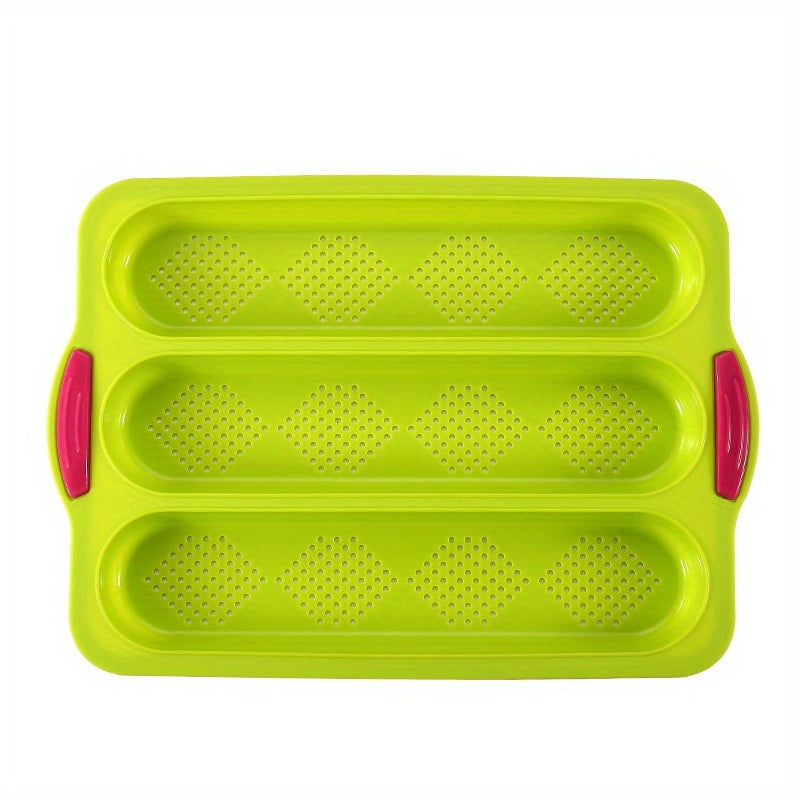 1pc; Silicone Baguette Pan; French Bread Baking Pan; Perforated 3 Loaves Baguettes Bakery Tray; Baking Tools; Kitchen Gadgets; Home Kitchen Items