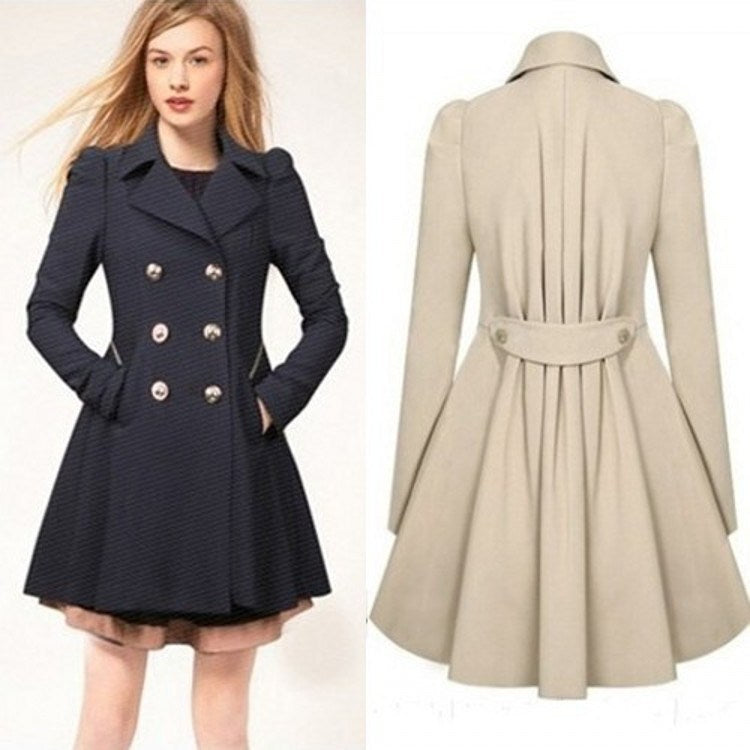 Women's Trench Coat Double-Breasted Classic Lapel Overcoat Slim Outerwear Coat