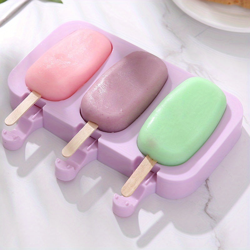 1pc Silicone Ice Cream Mold + Lid + 50pcs Ice Cream Stick Silicone Ice Cube Ice Cream Household Homemade Stick Ice Pop Mold Ice Hockey Mold Ice Cream Model