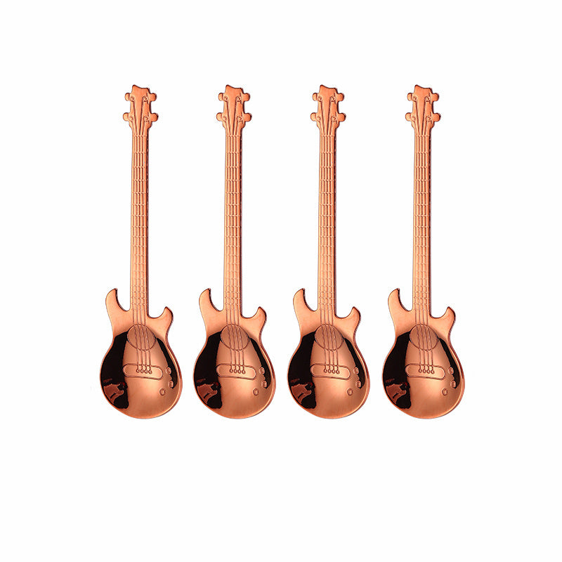 4Pcs Metal Guitar Spoon Flatware Set 18/10 Stainless Steel Guitar Spoons Creative Milk Coffee Spoon Ice Cream Candy Teaspoon