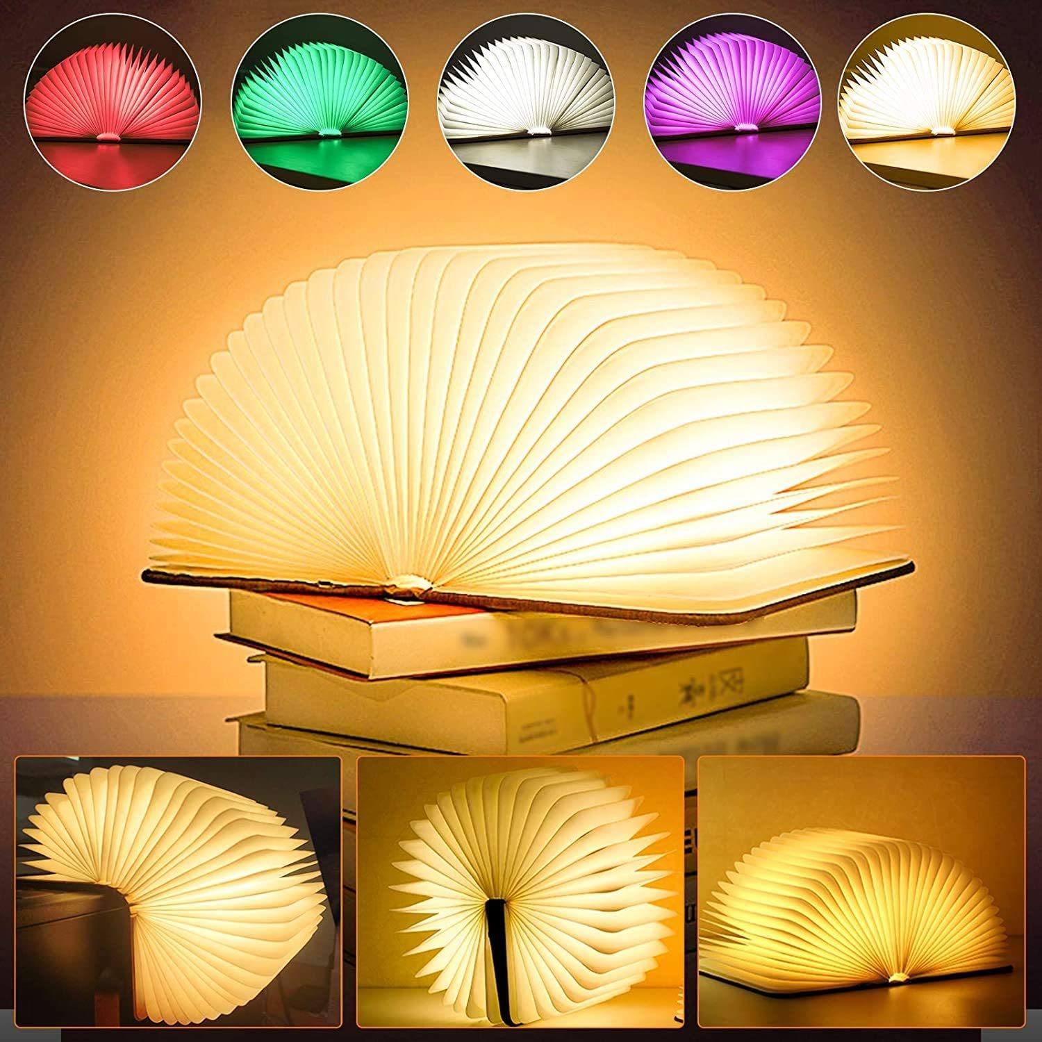 Wooden Book Light; Novelty Folding Book Lamp; 5 Colors Folding Night Light; Portable Desk Light USB Rechargeable Wooden Table Lamp Magnetic Design Creative Gift