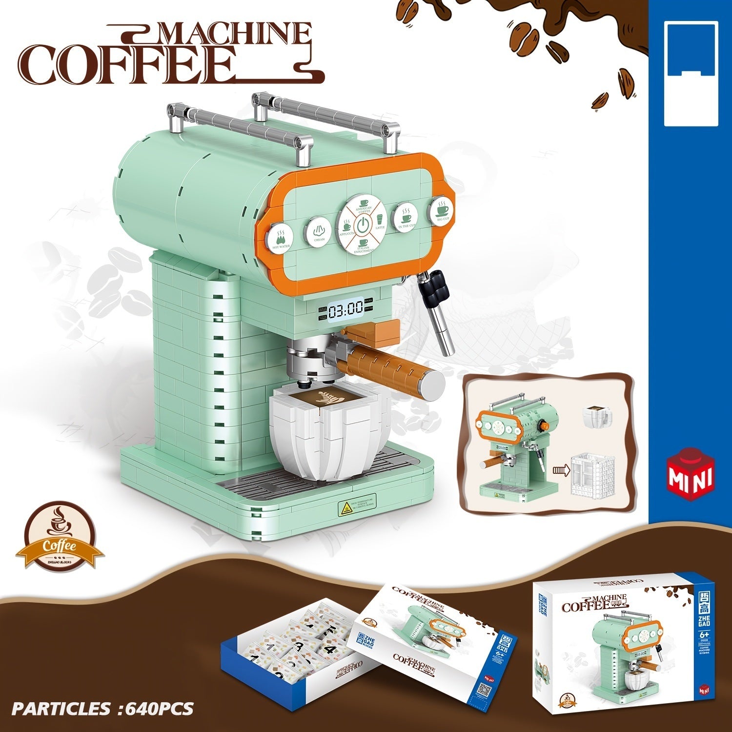 1pc Mini Small Coffee Machine Toy; DIY Model Small Particles Assembled Building Block Toys; Machine Puzzle Bricks Toy Room Decoration Model Building Block Set
