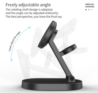 PS468B. Magnetic suction wireless charger desktop four-in-one wireless charger headset wireless charger;  watch wireless charger car key wireless charger QI wireless charger digital clock;