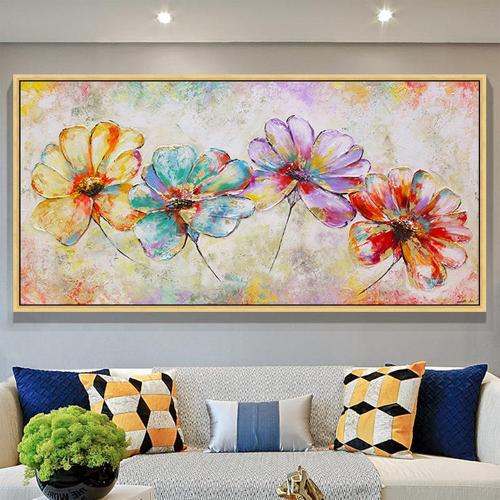 Handmade Abstract Colorful Flower Texture Oil Painting on Canvas Large Modern Floral Landscape Acrylic Painting Living Room Wall Art Home Decor Frameless Only Canvas