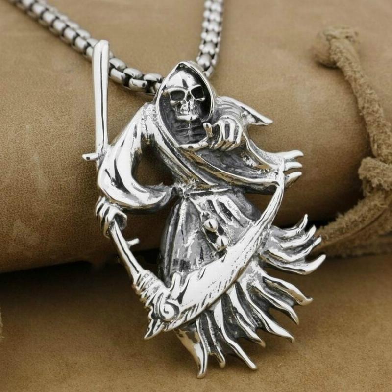 Men's And Women's Silver Grim Reaper Pattern Pendant Necklace