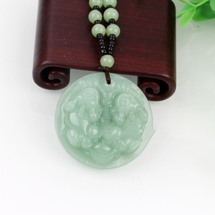 Dragon Guan Gong Gold Toad Brave Light Green Necklace