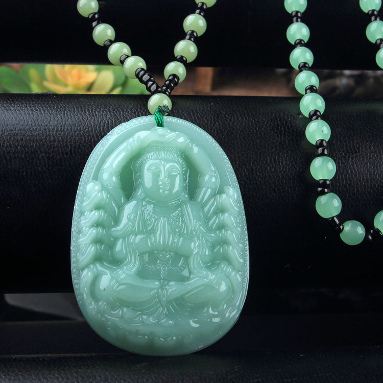 Dragon Guan Gong Gold Toad Brave Light Green Necklace