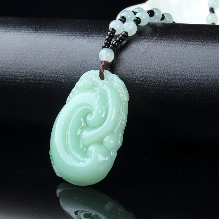 Dragon Guan Gong Gold Toad Brave Light Green Necklace