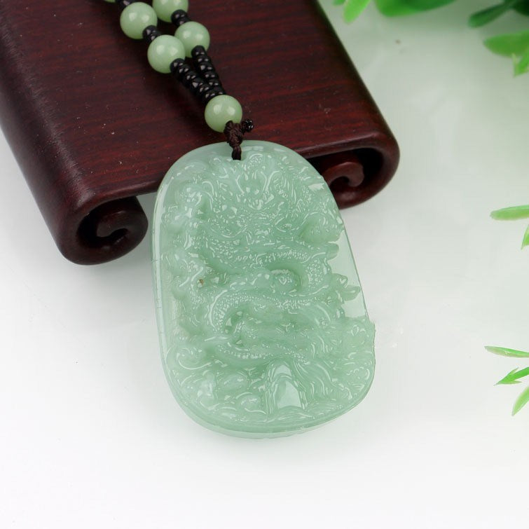 Dragon Guan Gong Gold Toad Brave Light Green Necklace