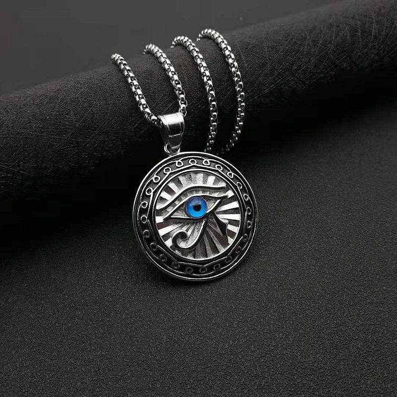 Horus Eye Titanium Steel Plated Round Plate Pendant Necklace