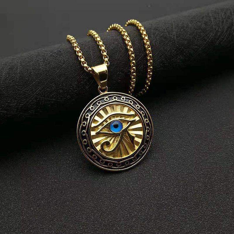 Horus Eye Titanium Steel Plated Round Plate Pendant Necklace