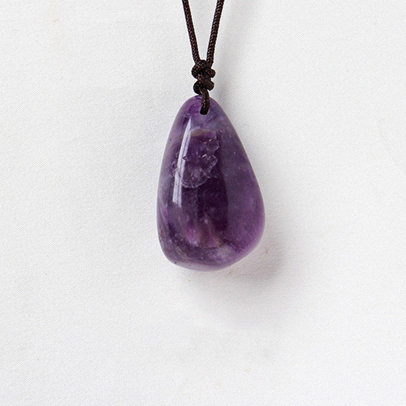 Natural Crystal Raw Stone Polished Teardrop Pendant Necklace