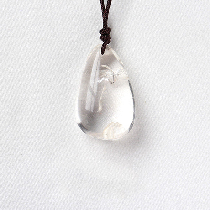 Natural Crystal Raw Stone Polished Teardrop Pendant Necklace