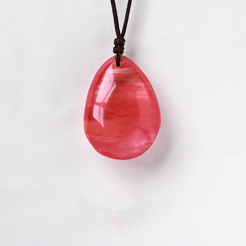Natural Crystal Raw Stone Polished Teardrop Pendant Necklace