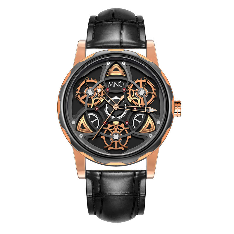 Black Gold Trend Three Dimensional Watch Personality Gear Gyro Season To Run Watch Men