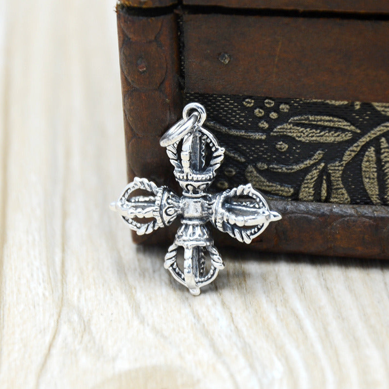 925 Silver Cross Vajra Pestle Five Pendant Men's And Women's Necklaces