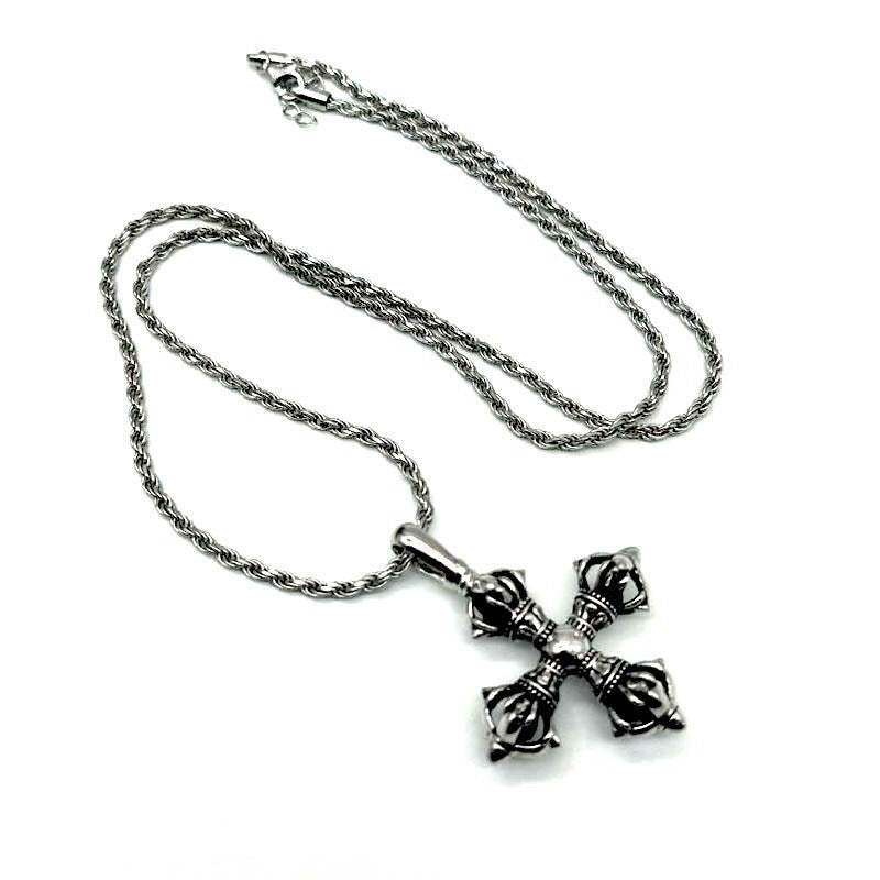 925 Silver Cross Vajra Pestle Five Pendant Men's And Women's Necklaces