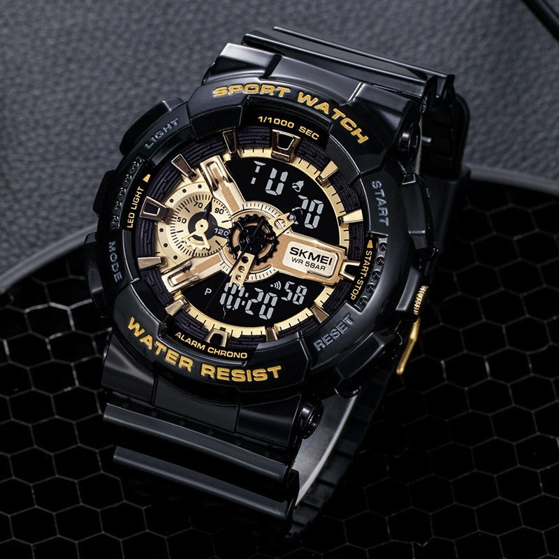 Classic Black Gold Sports Fashion Double Display Student Electronic Watch Teenagers Boys And Girls Watch