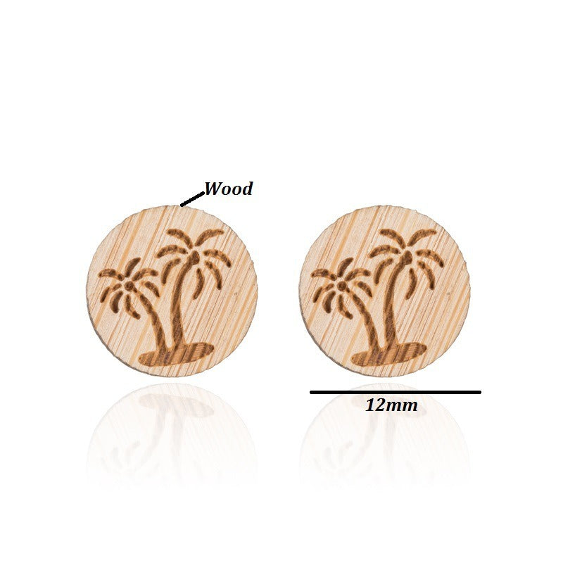 New Vintage Small Animal Plant Wooden Stud Earrings For Girls Simple Stud Earrings