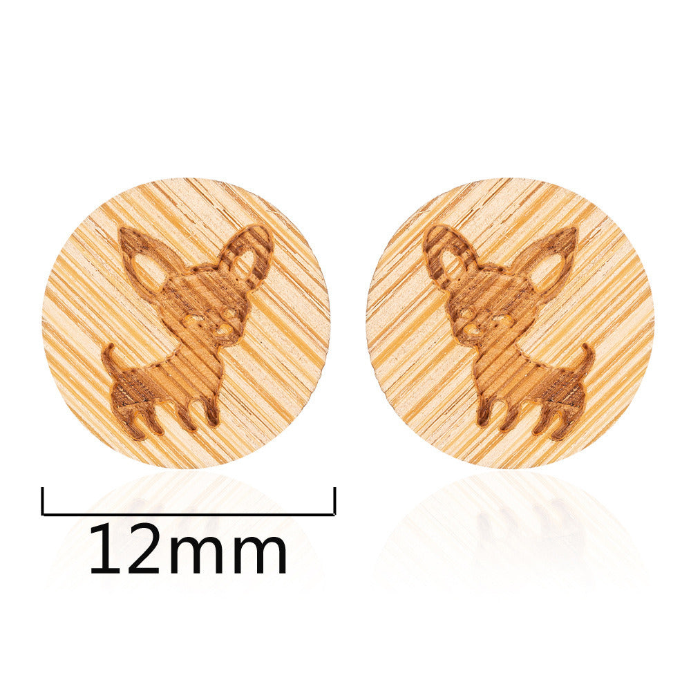 New Vintage Small Animal Plant Wooden Stud Earrings For Girls Simple Stud Earrings