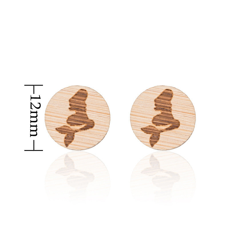 New Vintage Small Animal Plant Wooden Stud Earrings For Girls Simple Stud Earrings