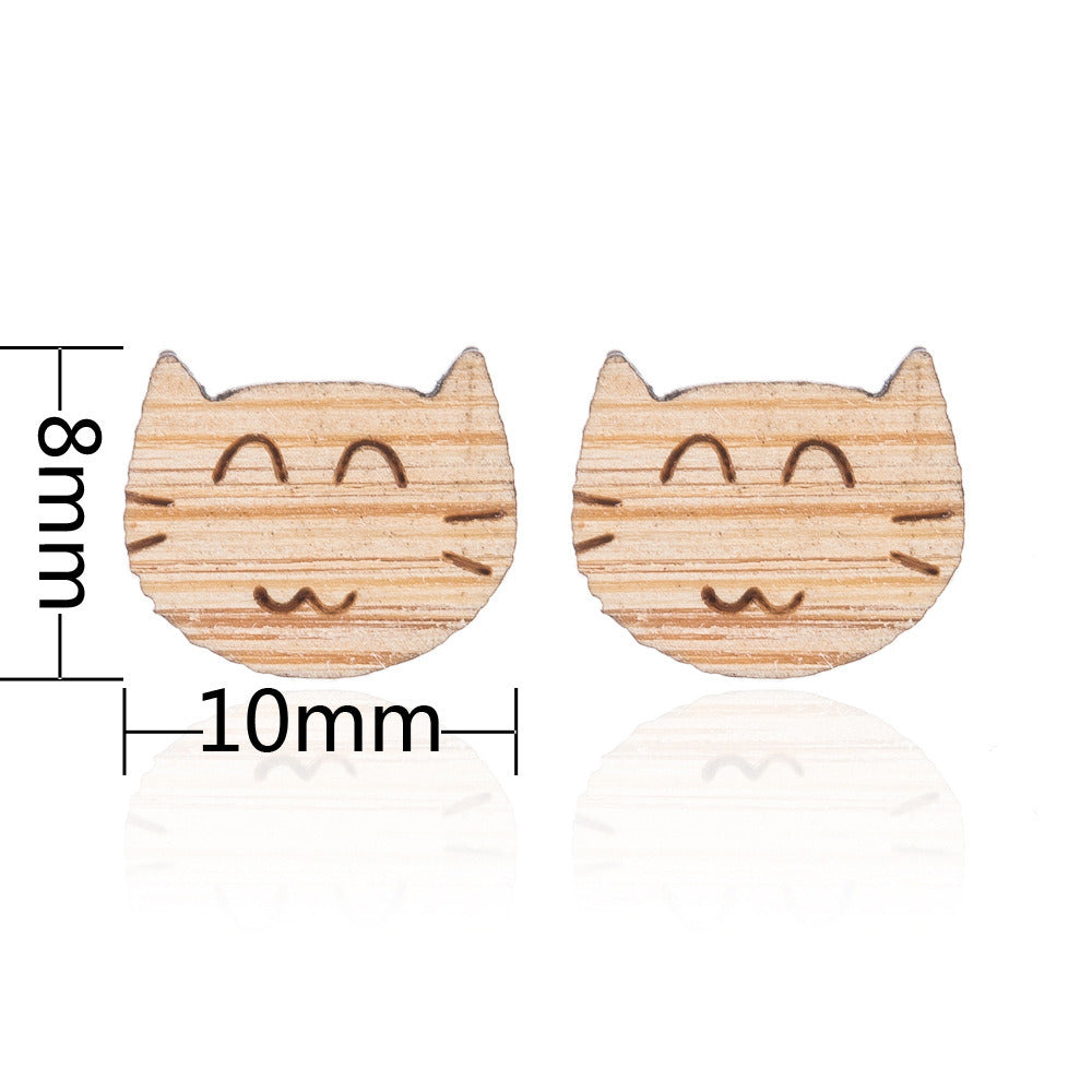 New Vintage Small Animal Plant Wooden Stud Earrings For Girls Simple Stud Earrings