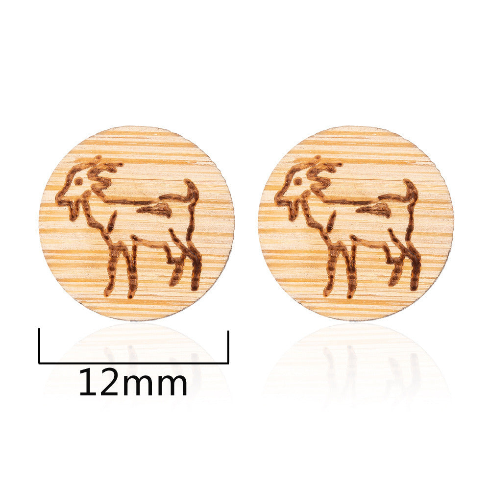 New Vintage Small Animal Plant Wooden Stud Earrings For Girls Simple Stud Earrings