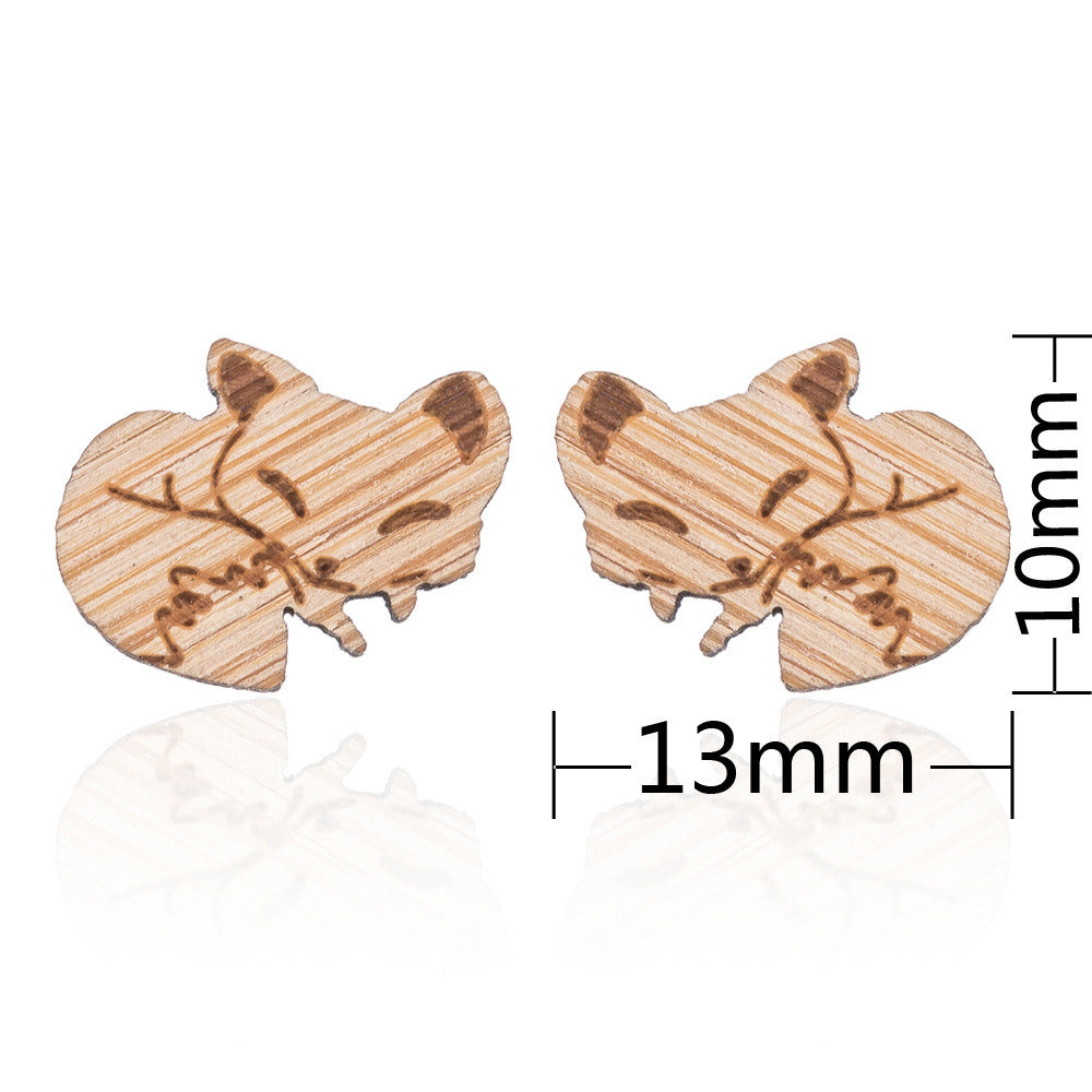 New Vintage Small Animal Plant Wooden Stud Earrings For Girls Simple Stud Earrings