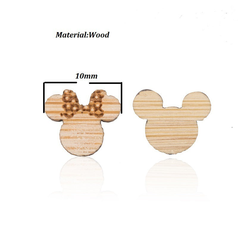 New Vintage Small Animal Plant Wooden Stud Earrings For Girls Simple Stud Earrings