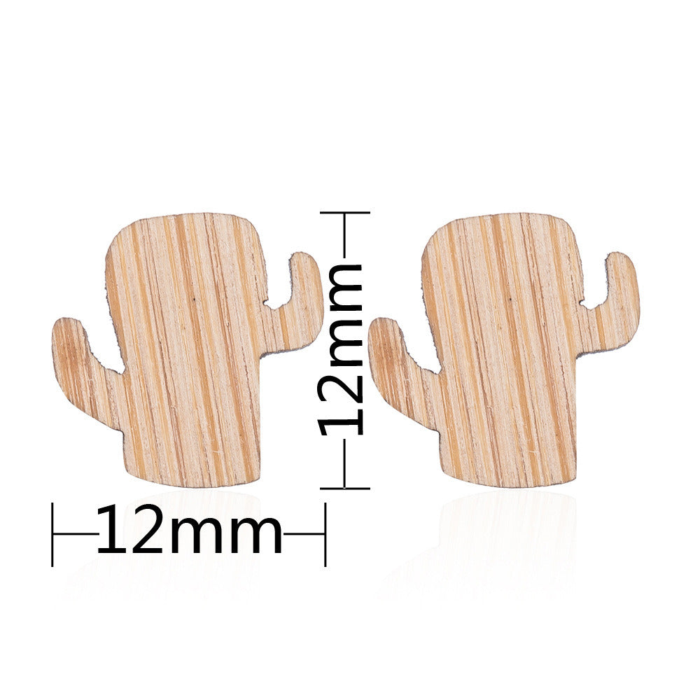 New Vintage Small Animal Plant Wooden Stud Earrings For Girls Simple Stud Earrings