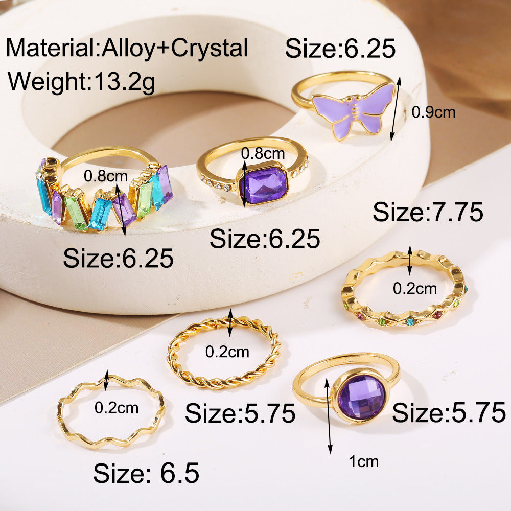 Personalized Fashion Light Purple Diamond Ring Set