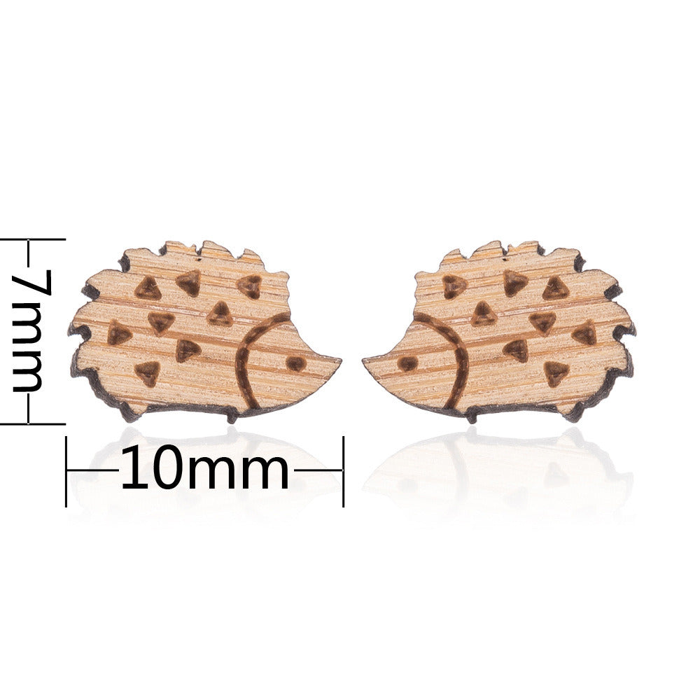 New Vintage Small Animal Plant Wooden Stud Earrings For Girls Simple Stud Earrings