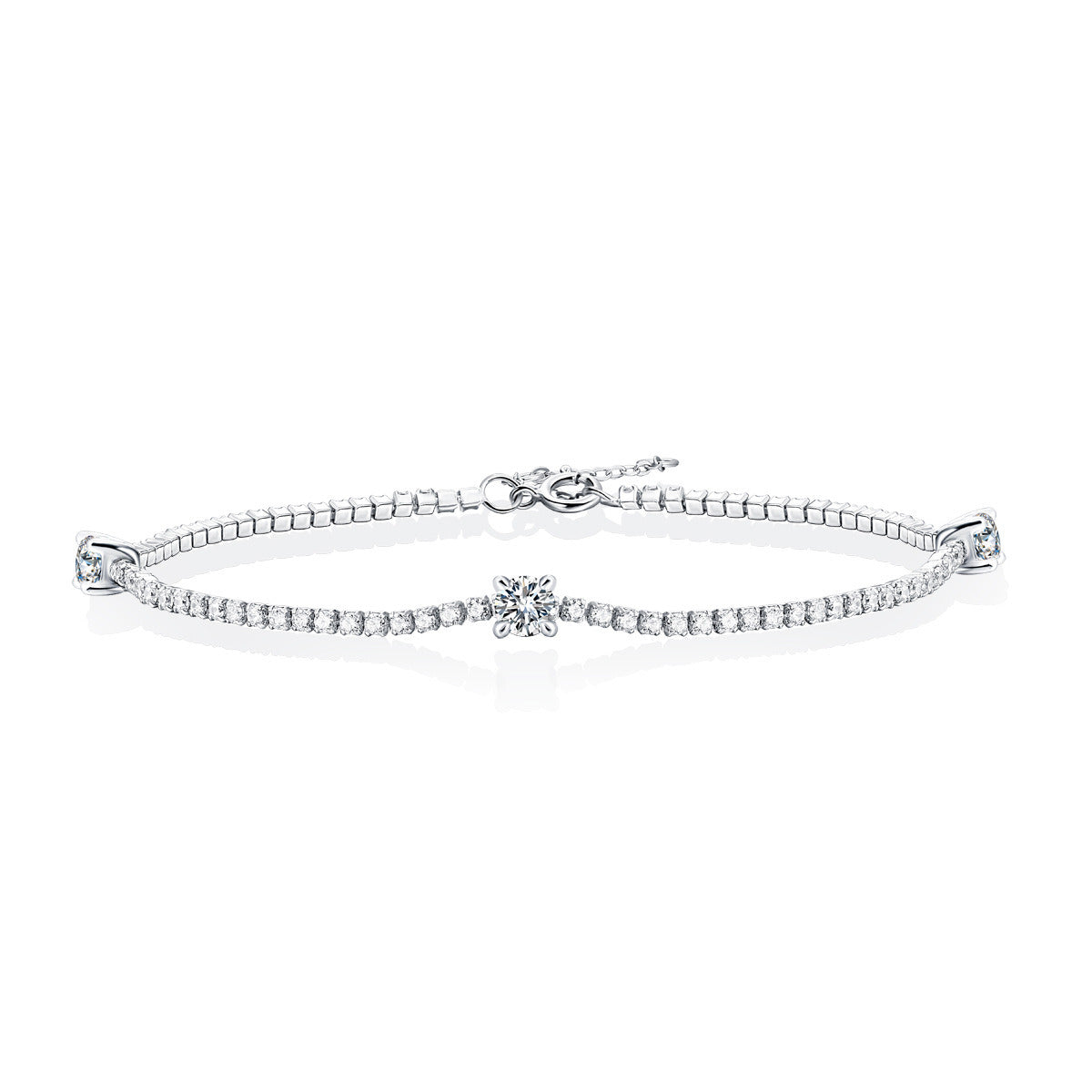 Silver Inlay Moissanite Round Bracelet