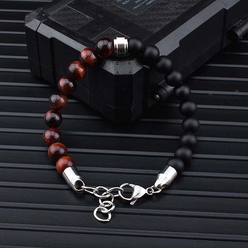 Stainless Steel Natural Stone Bracelets Bangle Men Tiger Eye Stone Bead Bracelet For Men Gift For Him Pulseras Hombre JS-04