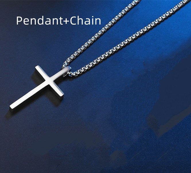 Smooth Simple Titanium Cross Pendant Male And Female Personality Necklace