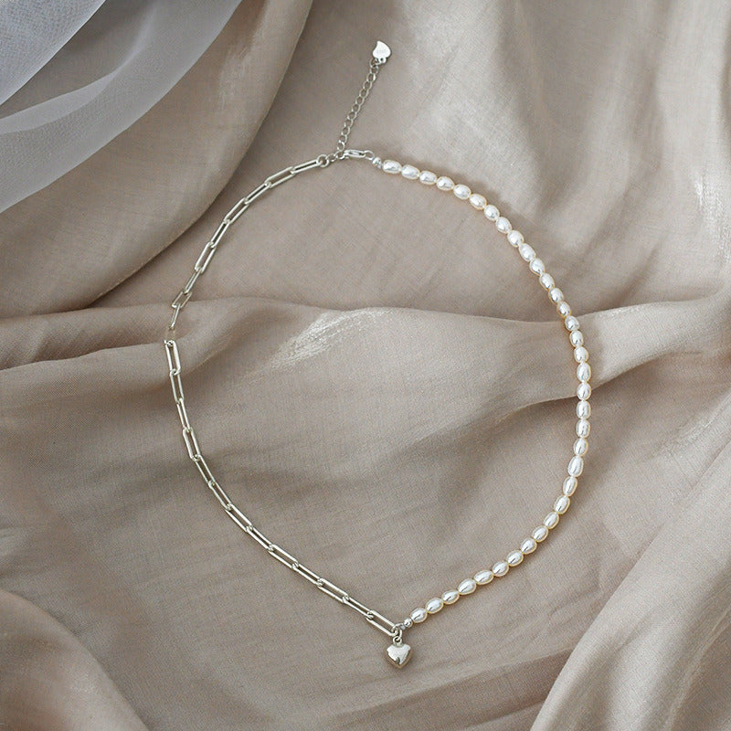 Freshwater Pearl Splicing Three-dimensional Small Love Necklace