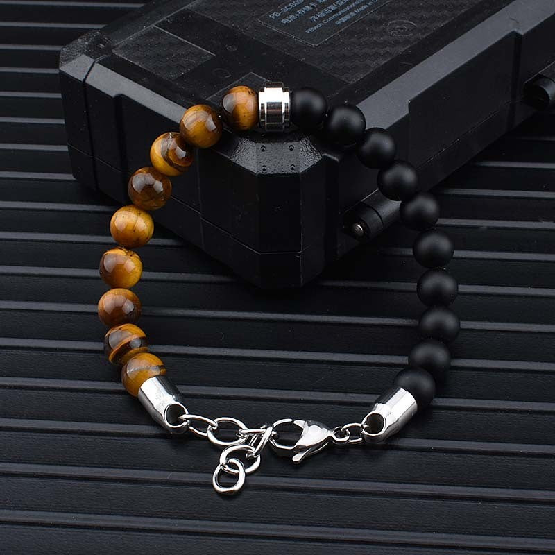 Stainless Steel Natural Stone Bracelets Bangle Men Tiger Eye Stone Bead Bracelet For Men Gift For Him Pulseras Hombre JS-04