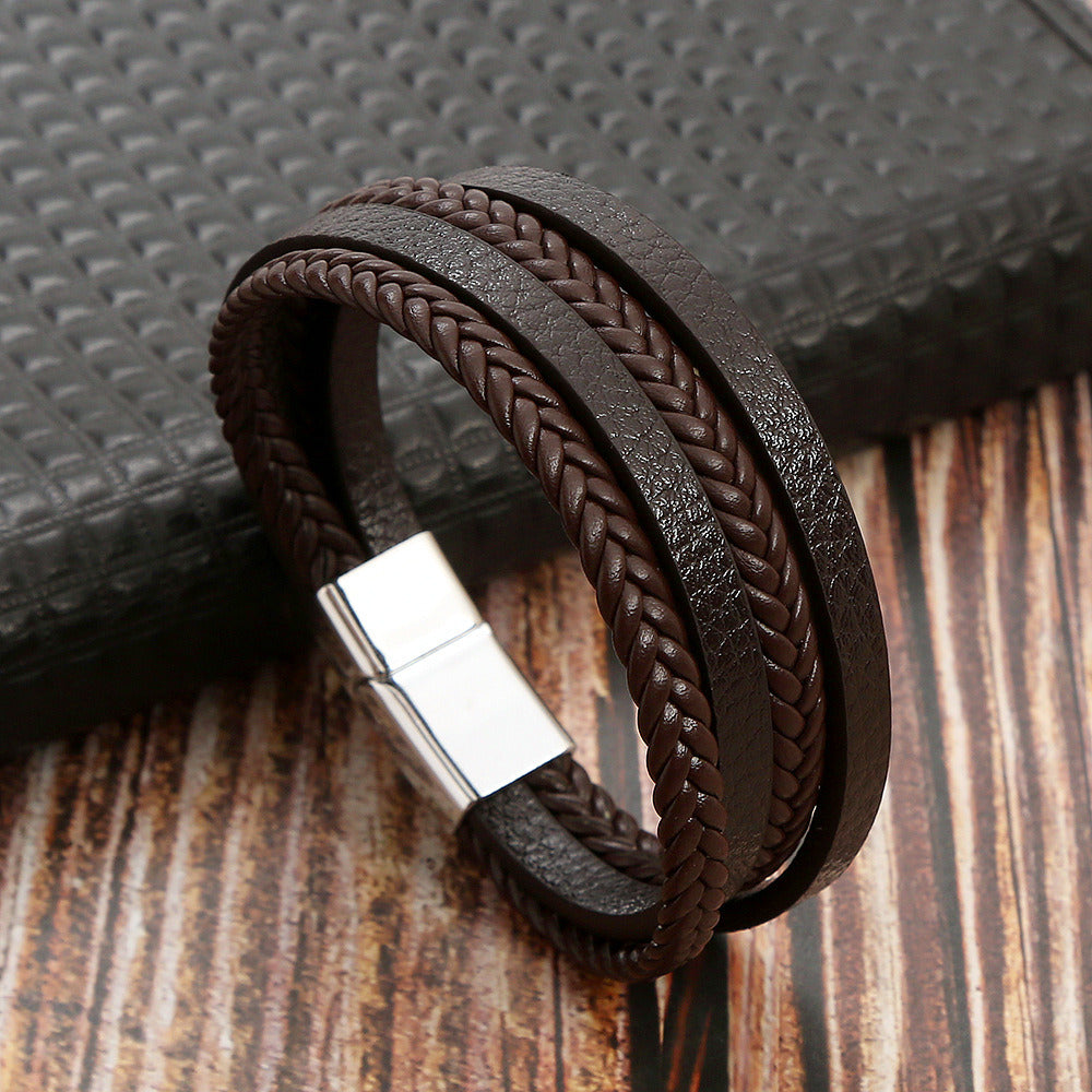 Men's Alloy Microfiber Woven Magnetic Snap Bracelet