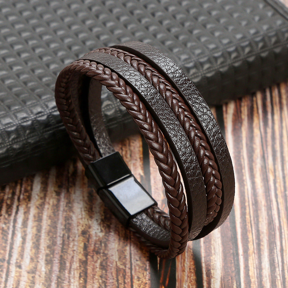 Men's Alloy Microfiber Woven Magnetic Snap Bracelet