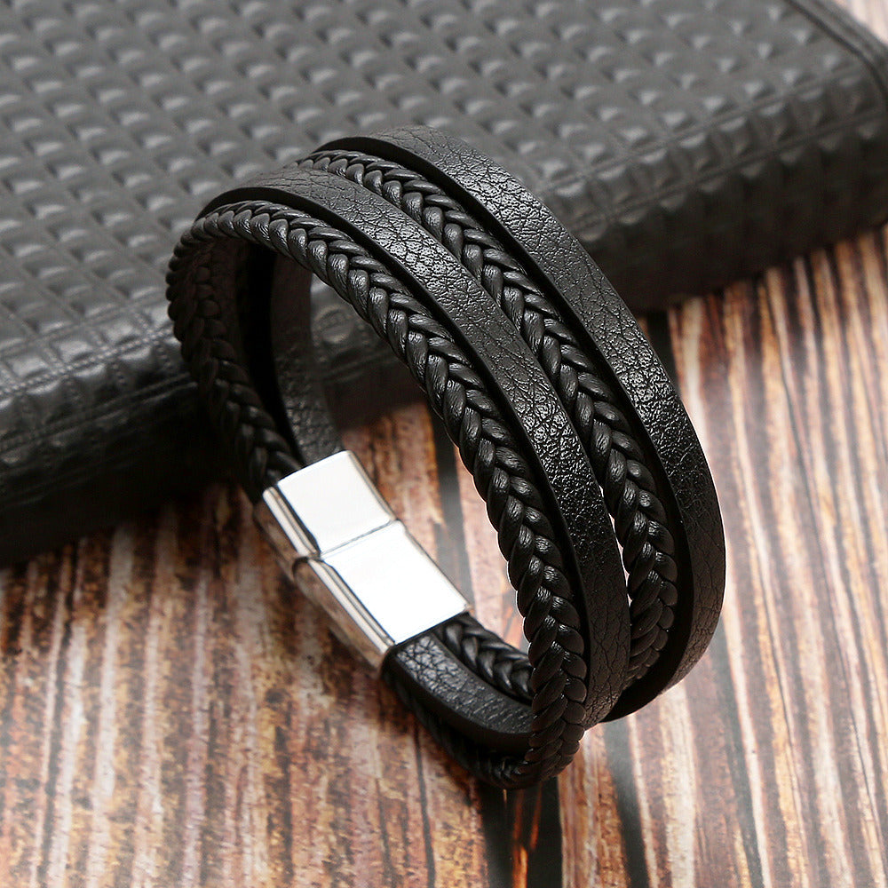 Men's Alloy Microfiber Woven Magnetic Snap Bracelet