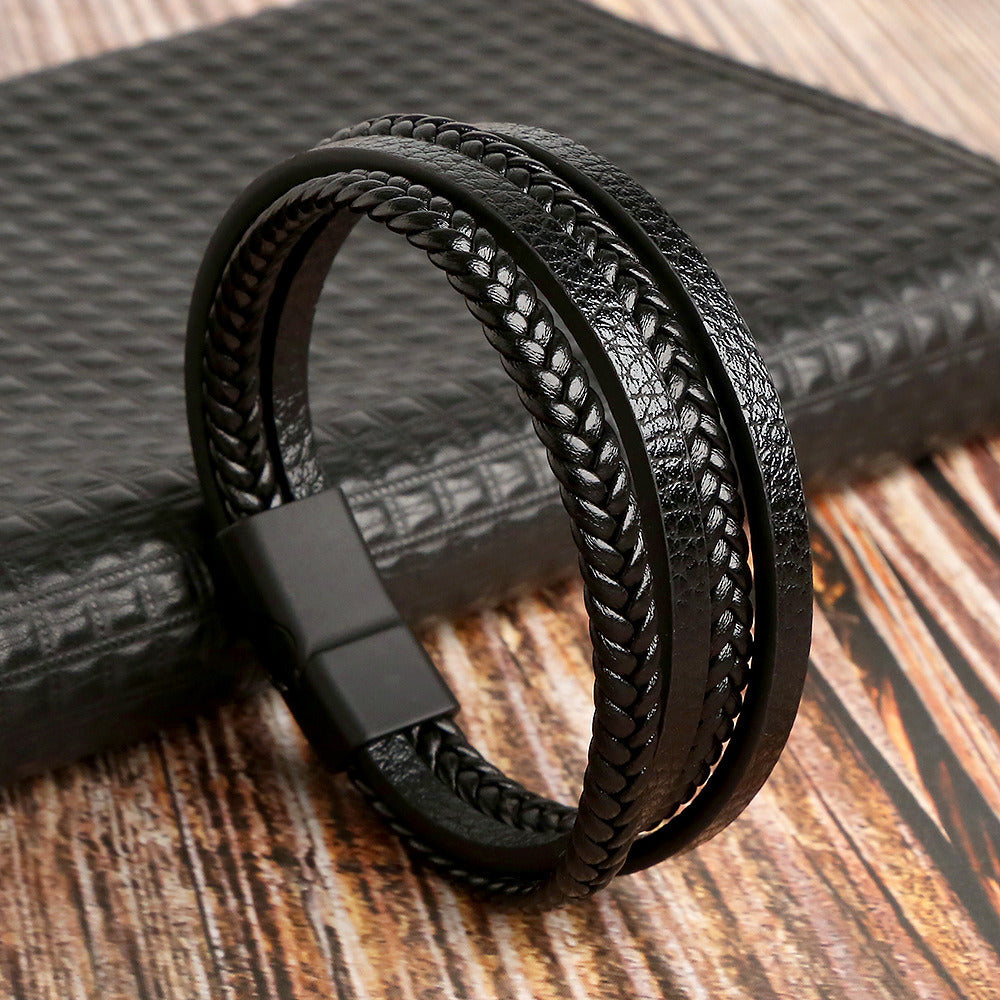 Men's Alloy Microfiber Woven Magnetic Snap Bracelet