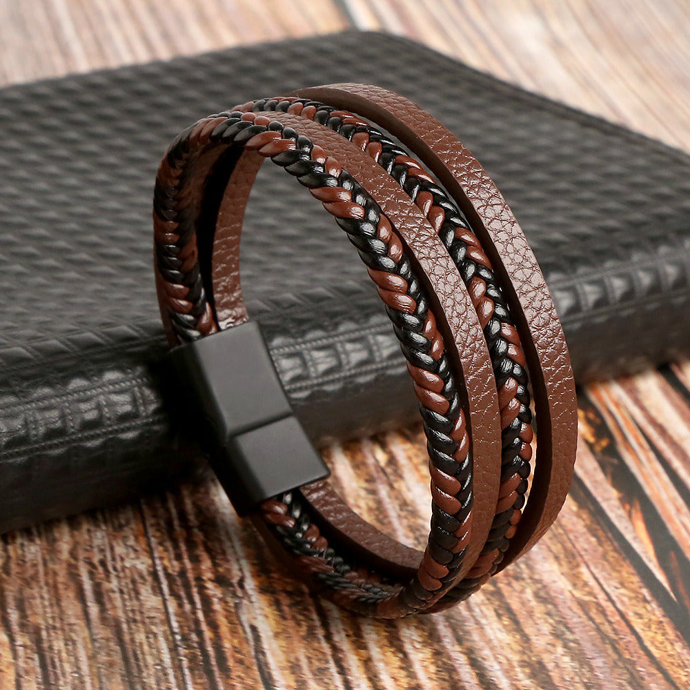 Men's Alloy Microfiber Woven Magnetic Snap Bracelet