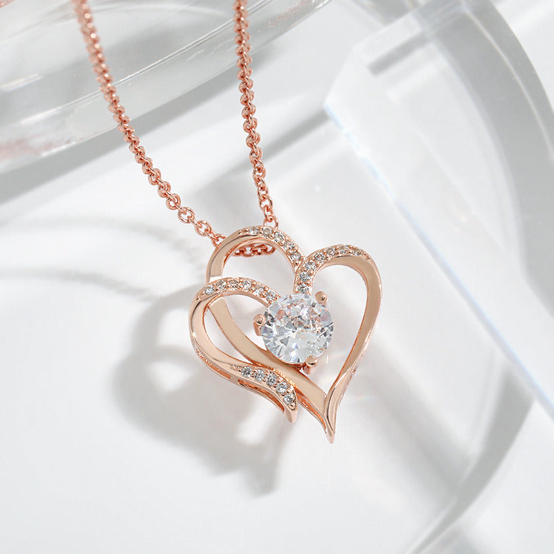 Heart To Heart Love Elegant Temperament High Sense Double Heart Pendant Necklace Girl